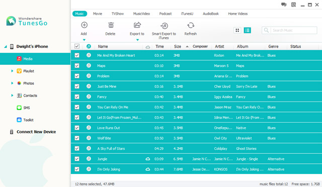 Select iPhone data for backup